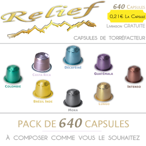 Pack de 640 Capsules Relief compatibles Nespresso ® pas chères